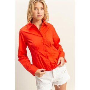 ✨NWT HYFVE‎ Long Sleeve Pleated Waist Poplin Shirt